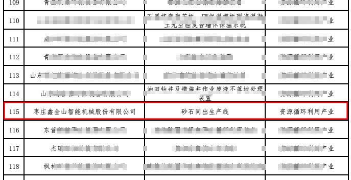 金山機械砂石同出生產(chǎn)線入選2017年山東省節(jié)能環(huán)保產(chǎn)品新技術推廣目錄